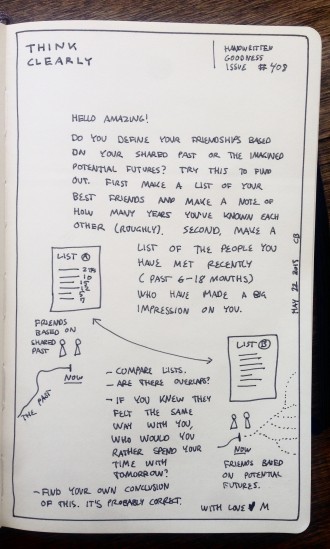 Photo of a Think Clearly handwritten newsletter created by Mathias Jakobsen